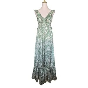 Heartloom Galeta Dress Verde Green Floral Maxi Dress Size S Ruffle V Neck NWT